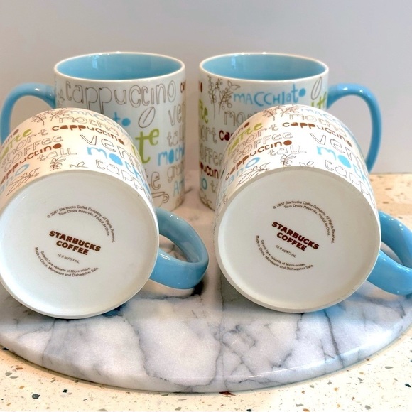 Vintage 2007 Starbucks Blue Coffee Script Large Coffee Mug Set - Picture 4 of 6
